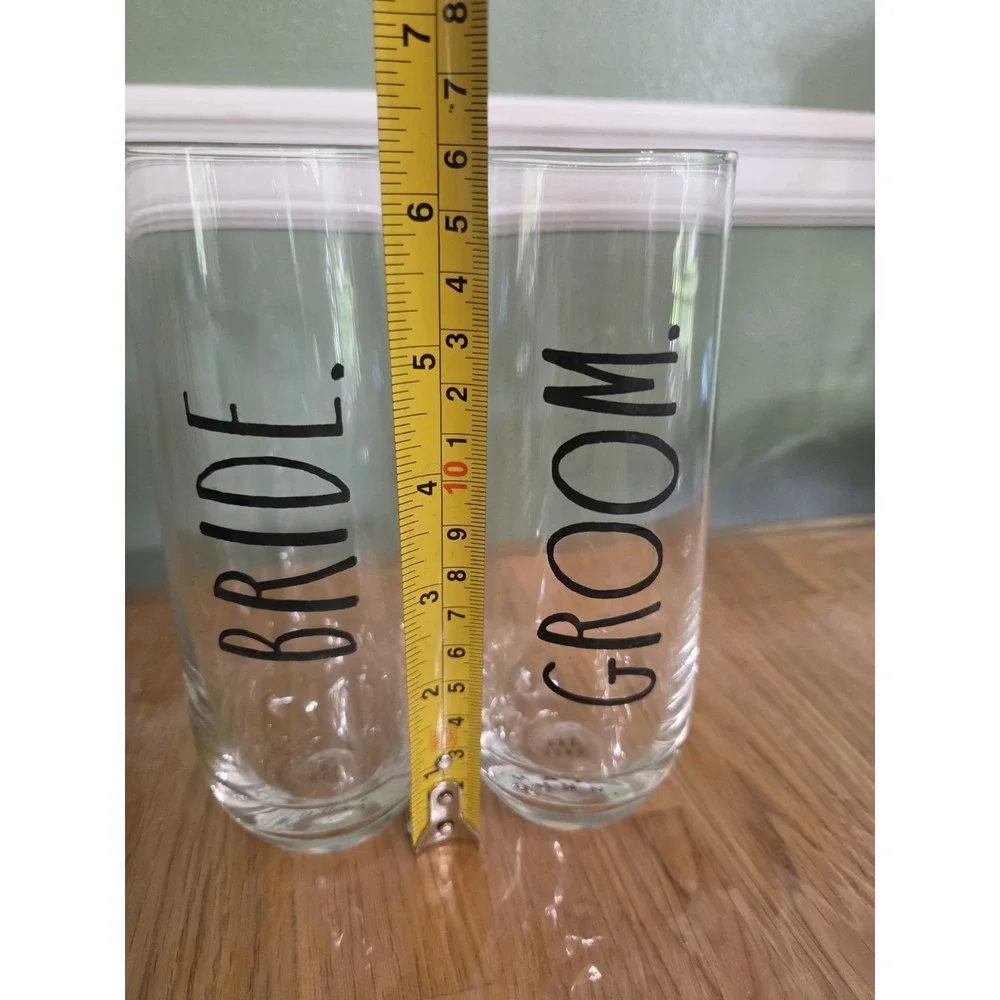 Rea Dunn Bride and Groom stemless Flutes. 10fl Oz Set Of 2 Flutes